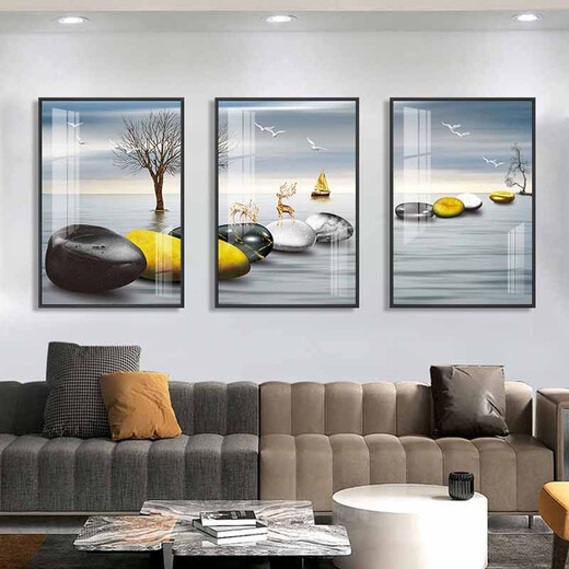 
Mo Xiaoxie Nordic living room decoration painting, light luxury sofa background wall triptych painting, modern simple bedroom hanging painting, crystal porcelain painting, no hole punching restaurant mural landscape combination painting, Mo Xiaoxie 1502 60*80cm crystal film triptych painting, black edge