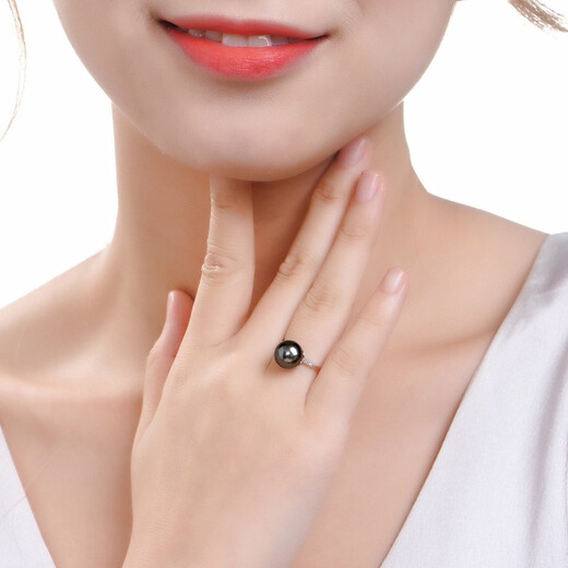 Queen of Pearls Tahitian Black Pearl Ring 18K Gold Diamond Saltwater Pearl Ring Birthday Gift 14