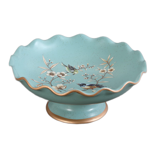 蒂拉欧式水果盘创意大果盘家用干果盘家居装饰品摆设工艺品摆件瓜果盘 1047蓝莺花开款