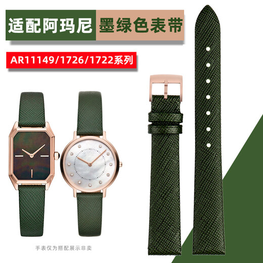 泰琴 适用阿玛尼手表带AR1722 AR1726 AR11149 AR11150男女情侣款绿色表带 墨绿色-钢色针扣 14mm