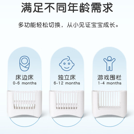 aina婴儿可移动宝宝床大床尿布台调高度拼接多功能bb儿童床摇篮新生儿 婴儿床【环保水性乳胶垫】