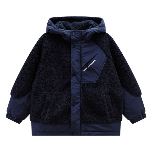 Zuoxi children's clothing boys' lambswool jacket with hood and velvet Children's autumn and winter clothing 2025 new oxygen Korean style trendy navy 140 Recommended height is about 140cm