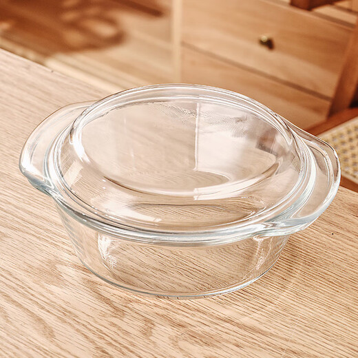 Genasi double-eared transparent heat-resistant glass bowl large microwave-friendly bowl with lid soup bowl noodle bowl salad bowl tableware 1.5L