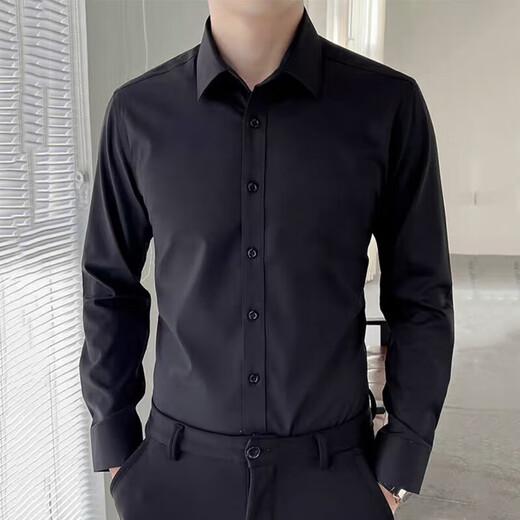 长袖衬衫男纯色职场商务休闲职业正装男士婚礼伴郎衬衣简约上衣服 白色 2XL