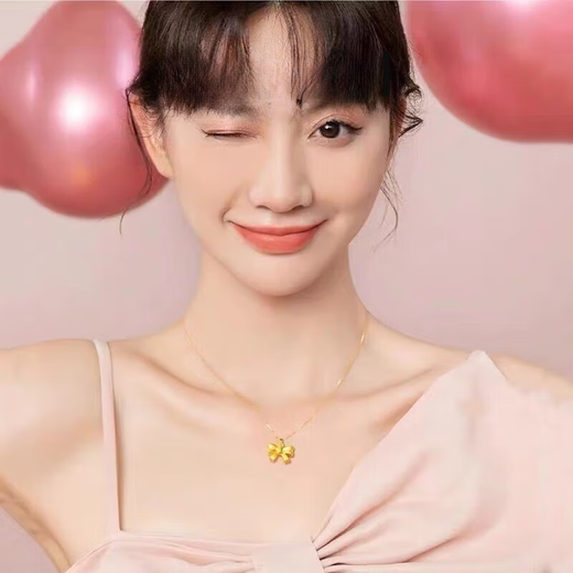 Chenru 999 gold bow pendant gold fugitive princess bow necklace 3D hard gold bow set chain bow single pendant