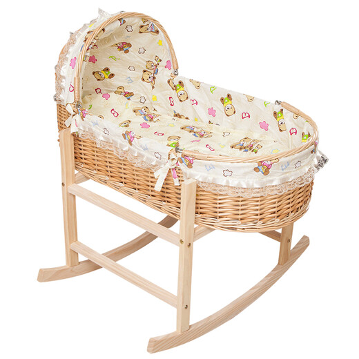 SENBIJU rattan crib newborn cradle portable hand basket car soothing crib baby bed cradle cradle 100 beige + wheel bracket 0-20 months