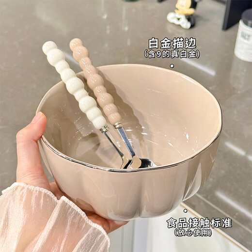 Xibaisheng Ceramic Bowl Underglaze Color Household Modern Simple Soup Bowl Plate Rice Bowl Set High-end Bowl Bowl Plate Tableware Set 8.5-inch Petal Plate 2 Packs [1276] Gold-patterned