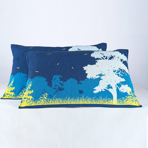 Gold Type A Pure Cotton Pillow Cover Water-Absorbent Multi-layer Gauze Pillow Cover Soft Gauze Pillow Cover Blue