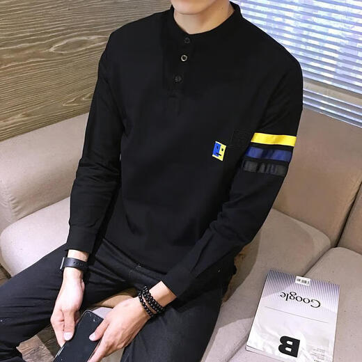 中凡智长袖t恤男士宽松潮流春季秋衣服圆领体恤打底衫春秋卫衣男潮 687黑色 2XL