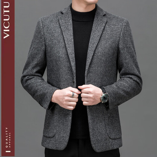 Weikeduo easy care and no pilling double-sided woolen coat men's autumn and winter business casual suit collar thickened coat short gray brown thickened wool warmer L weight 128-145Jin Jin equals 0.5 kg