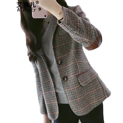 Ai Zhuer Plaid Small Suit Jacket Women's 2026 Spring and Autumn New Women's Korean Style Temperament Plaid Women's Small Suit Top Picture Color M