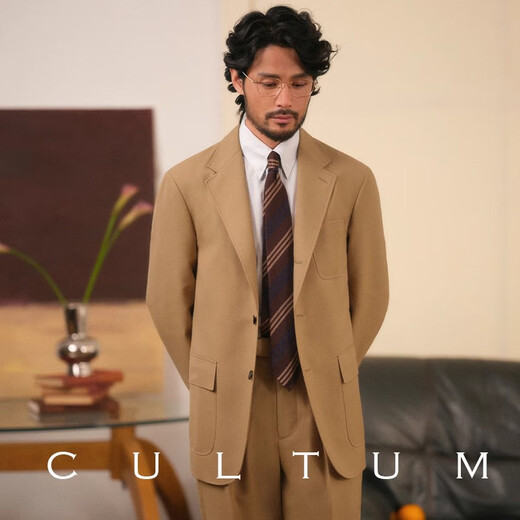 Cultum Wool Wool Tensile Blazer Men's Business Casual Retro Retro Style Style Top Camel XXS (48A)