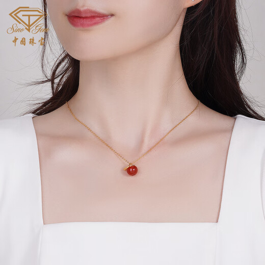 Chinese jewelry gold pendant for women 18k gold agate apple transfer bead pendant for girlfriend and wife Valentine's Day birthday gift 18k gold apple pendant