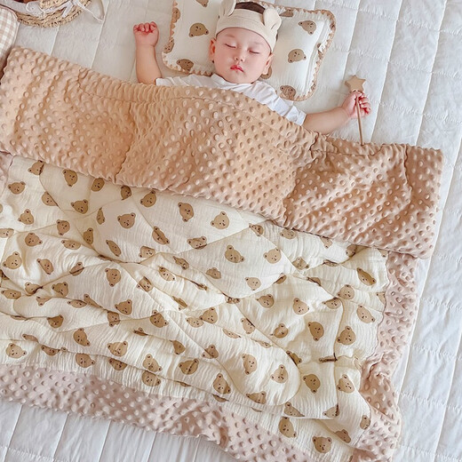 Yezhi baby quilt autumn and winter cotton thickened baby beanie quilt air-conditioned quilt kindergarten quilt can be used in all seasons children's quilt beanie blanket bear head 110X120cm