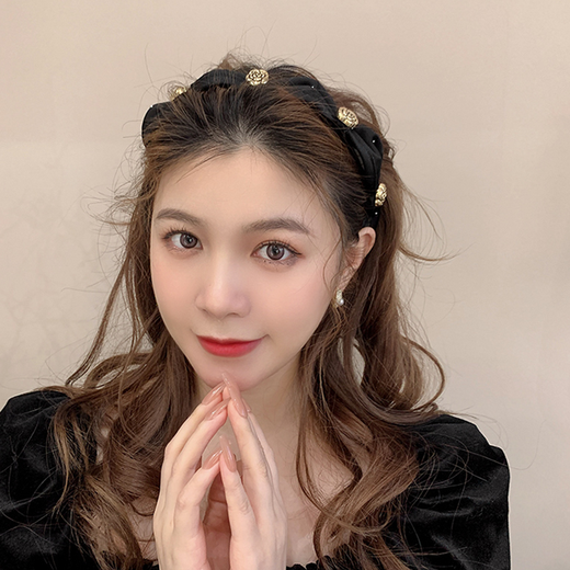 Idelson retro gold-plated camellia headband lady style fashionable sweet girl simple headband hair accessories camellia headband F0980