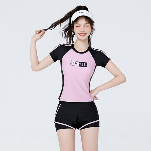 Chaosihui summer student swimwear women's split boxer briefs two-piece set conservative bellyband chest pad anti-exposure small size swimsuit blue + swimming cap swimming goggles mobile phone bag nose clip earplugs XS XS recommended 65-80Jin Jin is equal to 0.5 kg