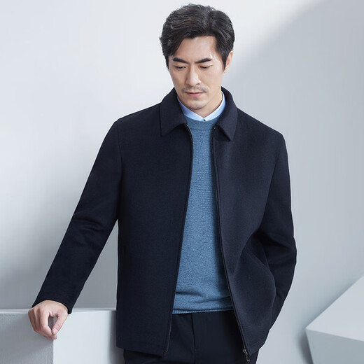 Hongdu Winter Thick Wool Men's Jacket Plus Velvet Thickened Dad's Wear Middle-aged and Elderly Revamped Business Men's Jacket Navy Blue (Black) JK6803 Regular Style 2XL (185/100A)