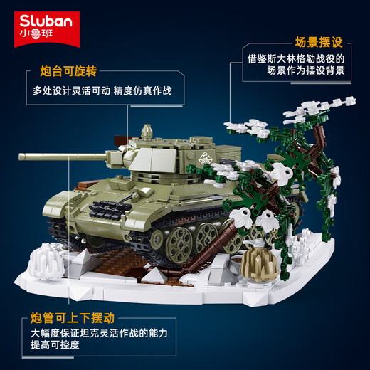 快乐小鲁班二战T34/85虎王坦克诺曼底战役拼装积木玩具模型六一儿童节礼物 B7072遥控 T34坦克 八通常规