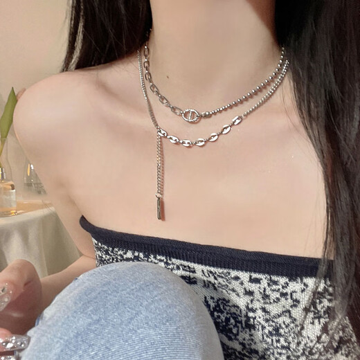 Luruo sterling silver necklace for women 2024 new light luxury niche high-end clavicle chain double layer stacked necklace that does not fade double layered pig nose necklace