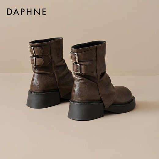 Daphne Short Boots Women's Spring and Autumn Martin Boots Women's 2024 New Maillard Boots Women's Thick Solemn Versatile Brown Pants Boots