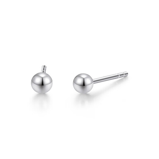 Mengjinyuan platinum earrings for women, PT950 glossy small round beads, platinum earrings, mini ear sticks, gift for girlfriend and friends, about 0.8g
