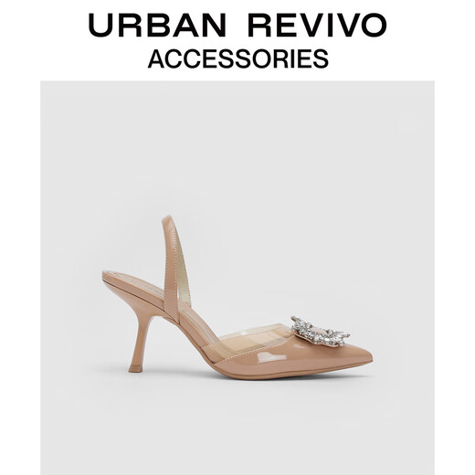 URBAN REVIVO Summer New Feminine Elegant Rhinestone Pointed High Heel Shoes UAWS32072 Pink Khaki 35