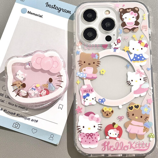 巴蒂尼 可爱粉色HelloKitty摇摇乐磁吸支架iPhone16promax新款16苹果15promax手机壳创意15小众13少女心 粉色Kitty磁吸壳+磁吸支架 iPhone 16