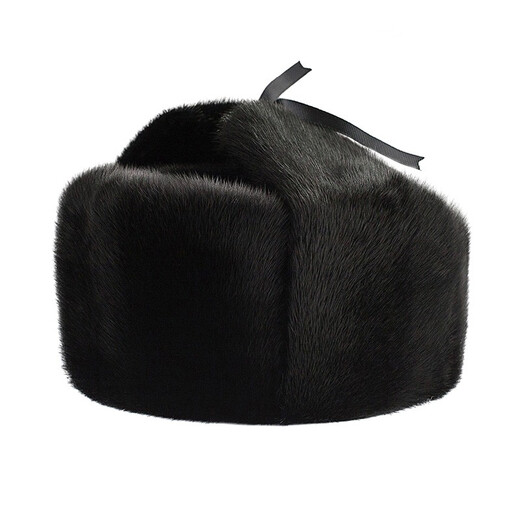 Hengyuanxiang Winter Mink Mink Fur Genuine Leather Hat Men's Middle-aged and Elderly Grandpa Mink Velvet Lei Feng Hat Ear Protection and Velvet Black One Size (Adjustable)
