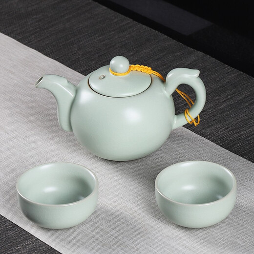 Haoxiang light luxury high-end complete set Ru kiln Kung Fu tea set household ceramic teacup pot cover bowl open piece brewing tea set Ru kiln dragon pot one pot and two cups