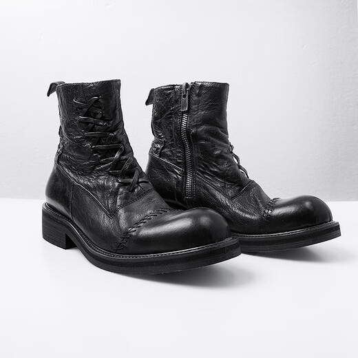 Illusionist Original Design Japaner High-Top Martin-Stiefel erhöhte einzige dicke alleinige lässige und personalisierte Leder-Herrenstiefel schwarz 43