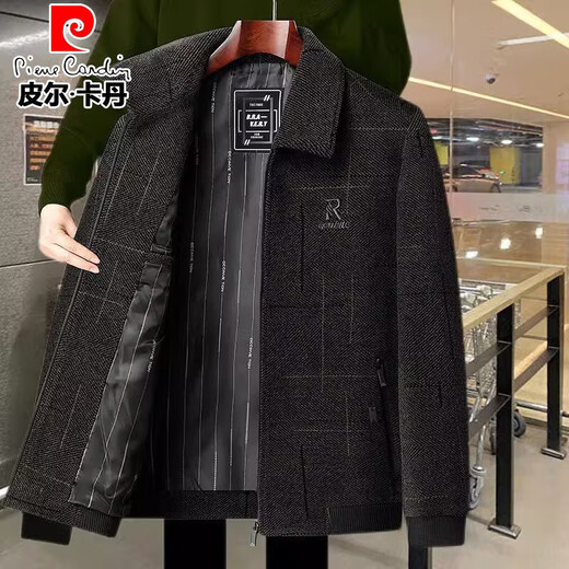 皮尔卡丹夹克外套男士2025春秋季新款商务休闲中年爸爸装上衣服男装 826黑灰色 XL /180建议体重120-135
