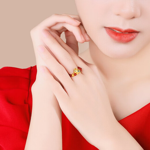 Chao Acer gold swallowing beast gold Pixiu red agate ring for women pure gold transfer beads beaded gift for women elastic cord adjustable about 12-15 rings