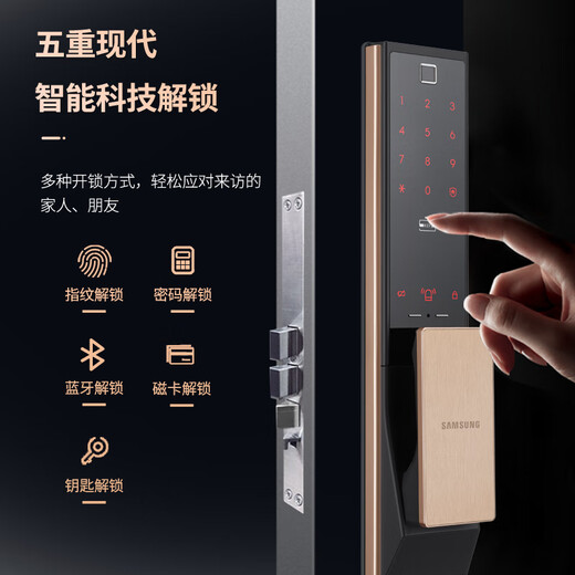 SAMSUNG【整机进口】三星智能门锁指纹锁SHP-DP728智能防盗门电子密码锁 原装进口DP739外开