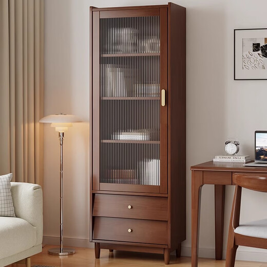 Qinling Chunyuan nordique Bibliothèque en bois massif en bois de rangement étagère de rangement simple salon de grande capacité armoire avec une bibliothèque à poussière de porte 9902 # Log Color Bibliothèque