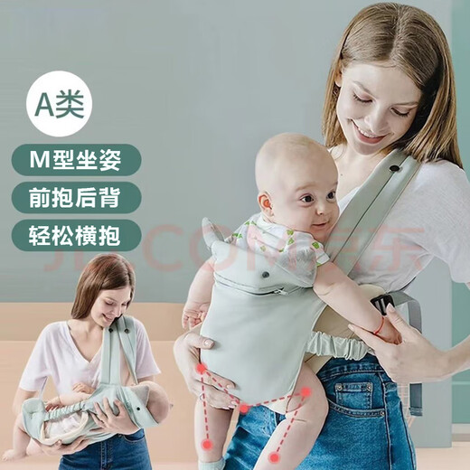 Beiyou baby coaxes to sleep with a strap baby lightweight front and back dual-purpose holding baby out front and front hugs simple blue-green-skin-skin-skin-year-old fabric 0-3 years old + protective cap + pocket