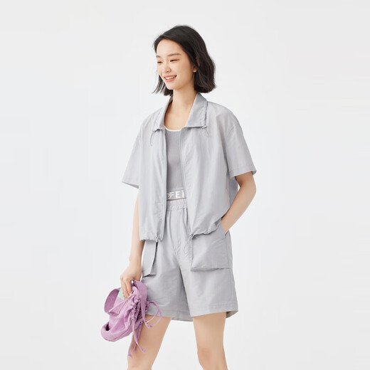 Birds and New Wine Summer New Short Sleeve Tops Breathable Thin Elastic Waist Shorts Casual Fashion Suit Haze Blue HCH01 M