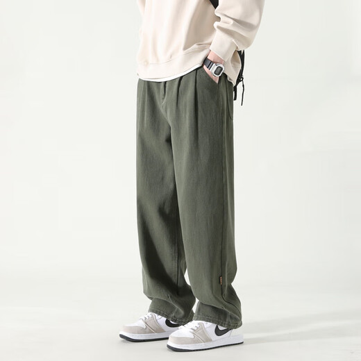 Pinfengbaoluo Freizeithose Baumwolle lose geraden Hosen Frühling und Sommer Weitbein Arbeitshose Herren HM9901 Military Green L.