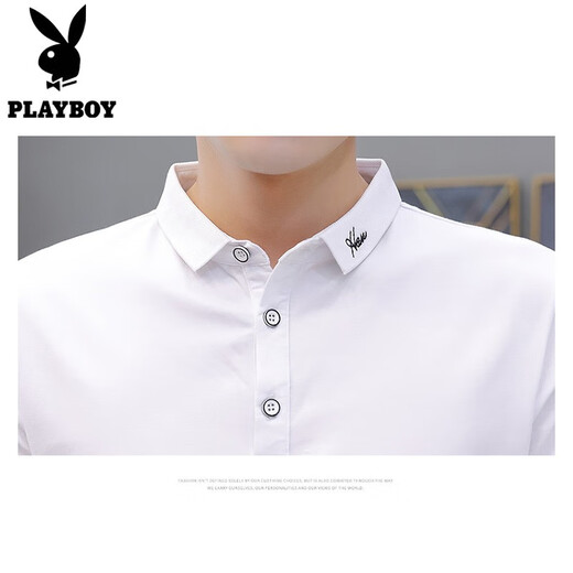 
Playboy high-end short-sleeved T-shirt men's summer white half-sleeved lapel Polo business casual shirt half-sleeved top men's clothing 757 white XL