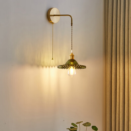 Wall lamp with switch American Nordic retro bedroom bedside lamp Japanese background wall with pull cord switch B&B wabi charging model + pull cord + D model