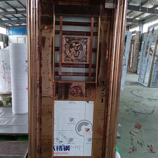 维诺亚304不锈钢单门子母门家用定制加厚双开门阳台顶楼不锈钢防盗大门 加厚拉丝玫瑰金定制(一平方价)