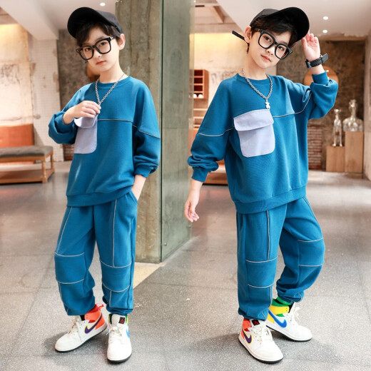 Cool Pan Bear Children's Clothing Boys and Girls Suits Autumn Clothing 2021 New Medium and Large Children's Casual Sweaters Pants Children's Suits Boys Handsome Sports Two-piece Autumn Clothes 3 to 15 Years Old Navy Blue 140 Size Recommended Height About 1.3 Meters