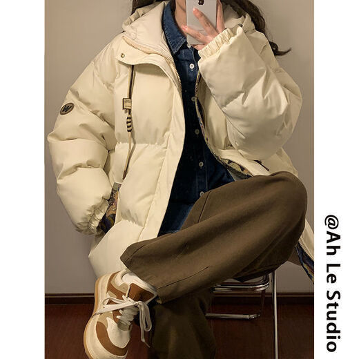 AEMAPE retro winter cotton jacket for men and women bear jacquard splicing hooded jacket trendy brand thick warm boy jacket winter M6636 gray (three-bar cotton jacket) M [Recommended: 90-110Jin [Jin equals about 0.5 kg]]