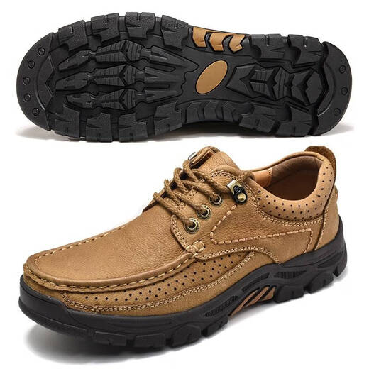 Western Region Camel (VANCAMEL) top layer cowhide men's shoes genuine leather plus velvet cotton shoes outdoor casual hiking shoes daddy shoes flagship khaki 6198 42