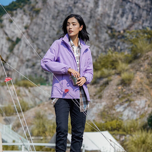 啄木鸟（TUCANO）加绒一体冲锋衣女男单层户外秋冬登山服外套夹克外套保暖软壳风衣 9930S-2熏衣紫-女【迷彩】 XL