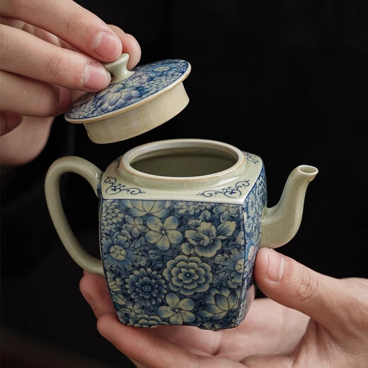 Clay Story Old Pottery Clay Teapot Ceramic Blue and White Teapot Retro Household Kung Fu Tea Set Accessories Open Piece Teapot Filter Single Pot Old Pottery Clay Blue and White-Yuanding Cup