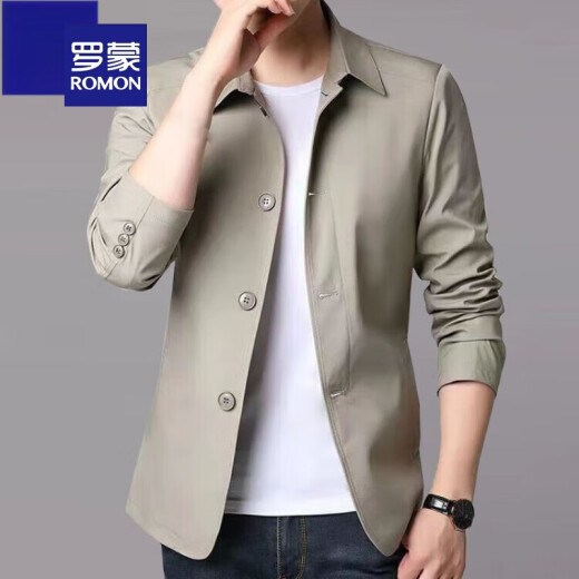 罗蒙（ROMON）2025新款春夏季男士商务休闲夹克中青年纯色翻领薄款韩版修身外套 浅灰色1048 L 建议110-130斤