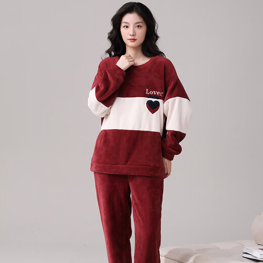 Hengyuanxiang (HYX) Winter Flannel Pajamas for Women Cartoon Cute Flannel Plus Flannel Thickened Warm and Sweet Set CY9906 M (160)