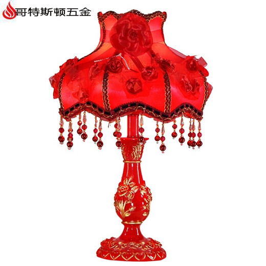 XMSJ Estilo europeo Descripción de bodas Lámpara de escritorio de novia Luces de boda Bedside Pares Rojo Carga de dormitorio romántico Rose Rose Downy Trompeta pequeña 9909 Interruptor de botones