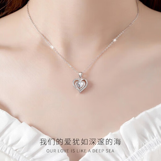 Farcoko platinum necklace for women PT950 clavicle chain platinum jewelry heart-warming birthday Chinese Valentine's Day gift for girlfriend Platinum necklace + sky blue rose gift box