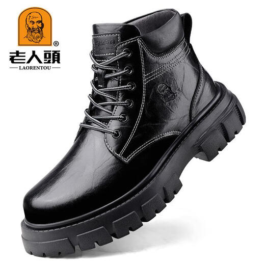 Alte Herrenschuhe aus echtem Leder, Martin-Stiefel, 2024, Herbst und Winter, neue mittelhohe, mittelhohe, lässige Retro-Arbeitsstiefel für Herren QX24987, schwarze Standard-Lederschuhgröße 41